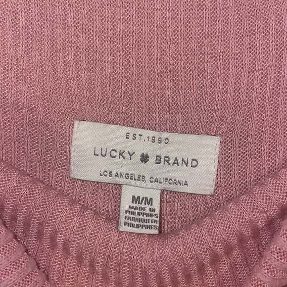 •LUCKY BRAND•PINK MOCK NECK RIBBED LONG SLEEVE TOP SIZE MEDIUM EUC - Picture 3 of 5